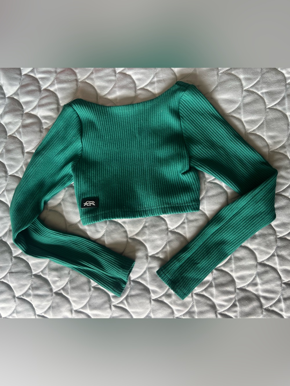 Tiger Friday Teal Green Ribbed Long Sleeve Crop Top - Dance - child medium